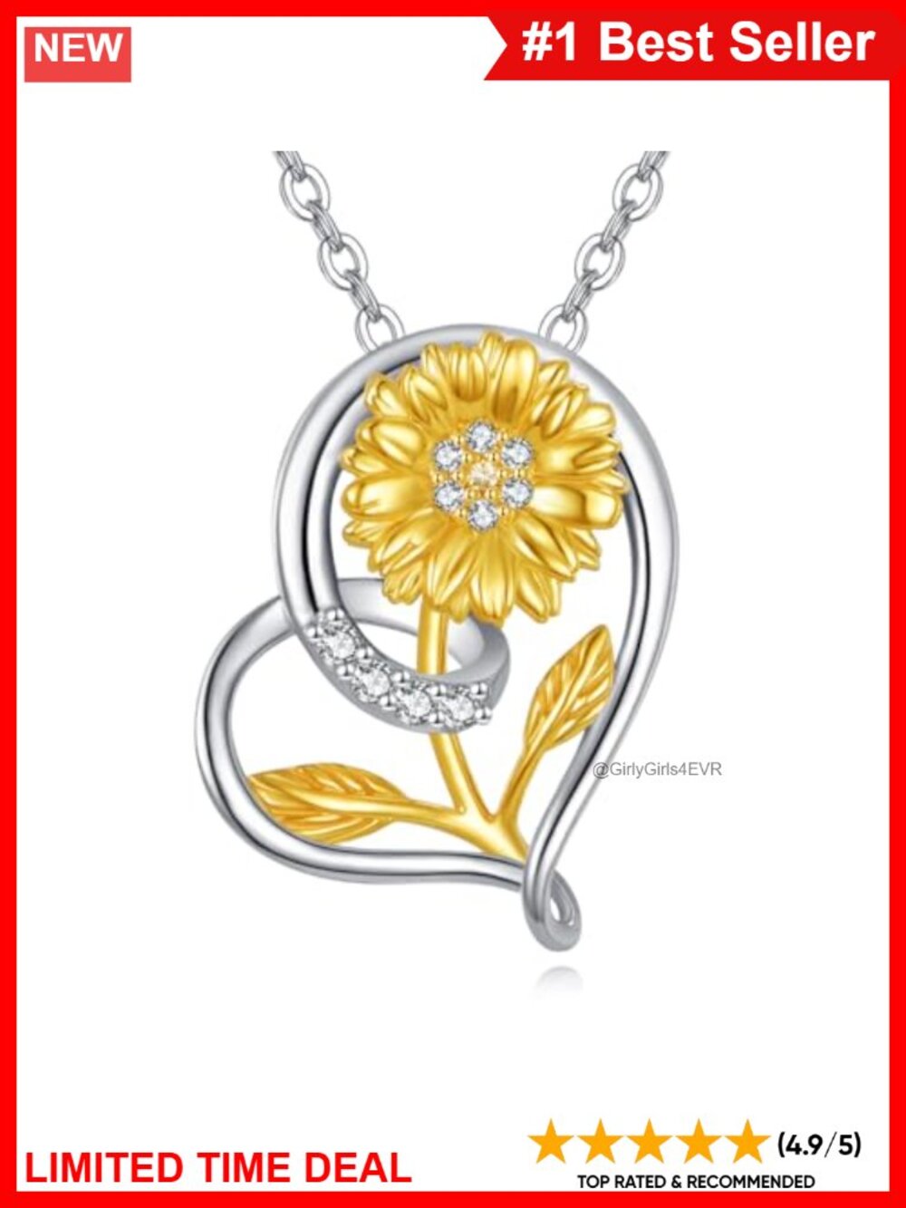 14K Solid Gold Sunflower Pendant Necklace with Moissanite Hypoallergenic Jewelry
